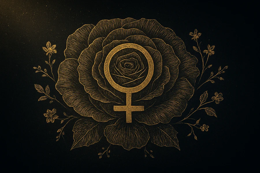 Venüs sembolü ve gül petalleri, ilişki dinamiği