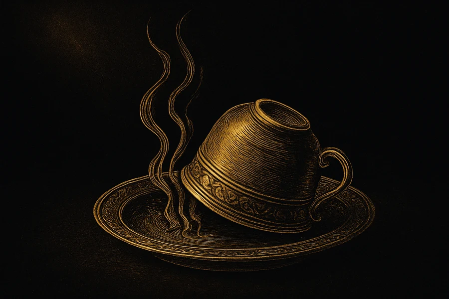 Antika ters çevrilmiş Türk kahve fincanı, gold engraving