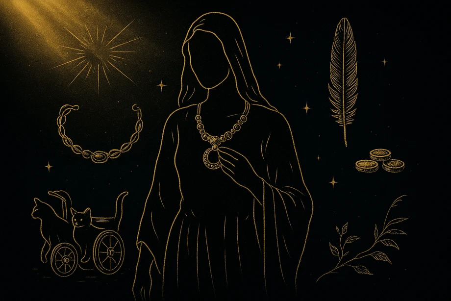 Freyja, Aşk, savaş, seiðr büyüsü, ölüler, alchemical engraving silüet