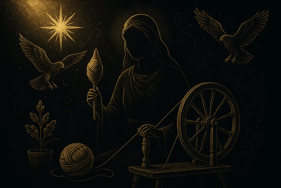 Frigg, Kader, ev, anne, bilen tanrıça, alchemical engraving silüet
