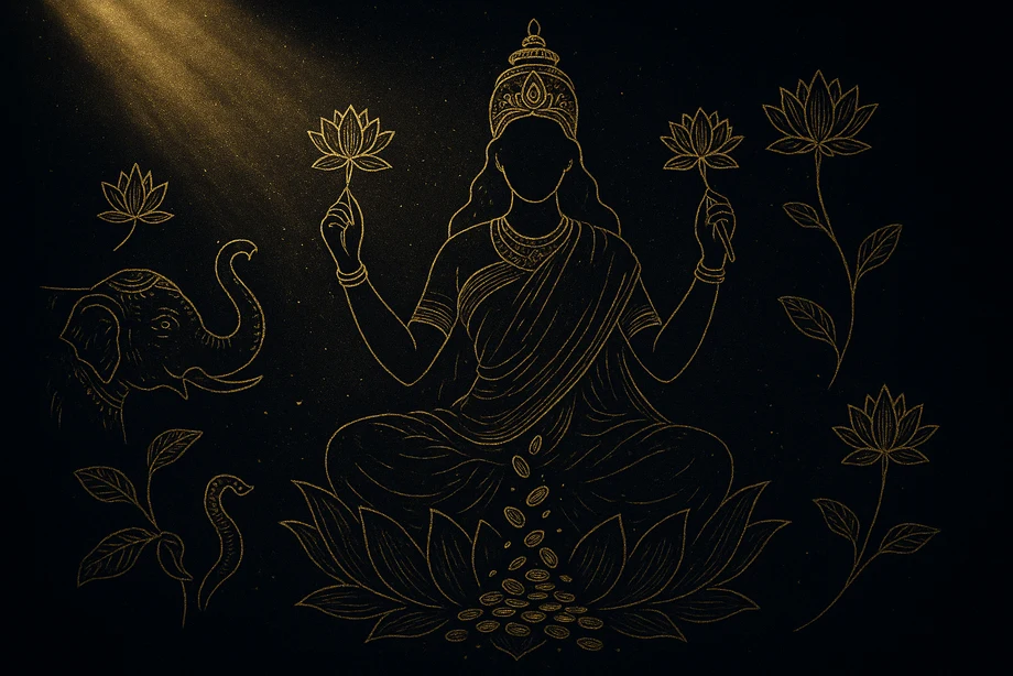 Lakshmi, Bolluk, güzellik, talih, alchemical engraving silüet