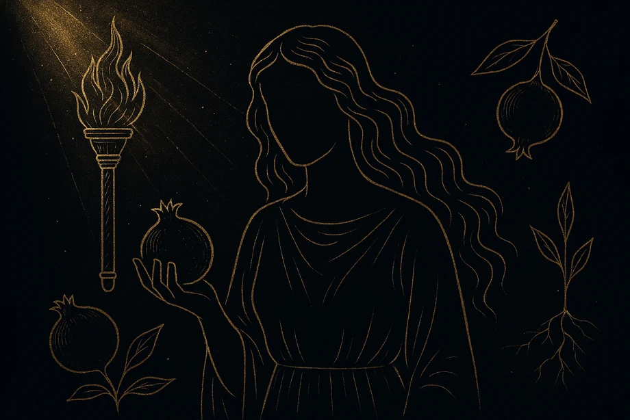 Persephone, Yeraltı, mevsim, dönüşüm, alchemical engraving silüet