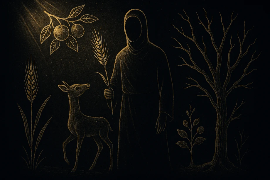 Telipinu, Tarım, mevsim, kayıp ve dönüş, alchemical engraving silüet