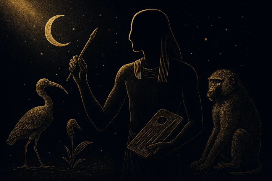 Thoth, Bilgelik, yazı, ölçü, ay, alchemical engraving silüet