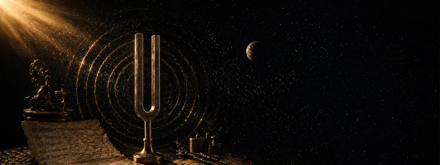 Antika pirinç diyapazon, kozmik karanlıkta yayılan altın ses dalgaları, Studio Siderea Audire bölümü