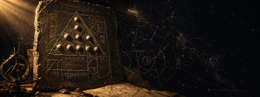Pythagoras tetraktys taş tableti, kutsal geometri, Studio Siderea numeroloji bölümü