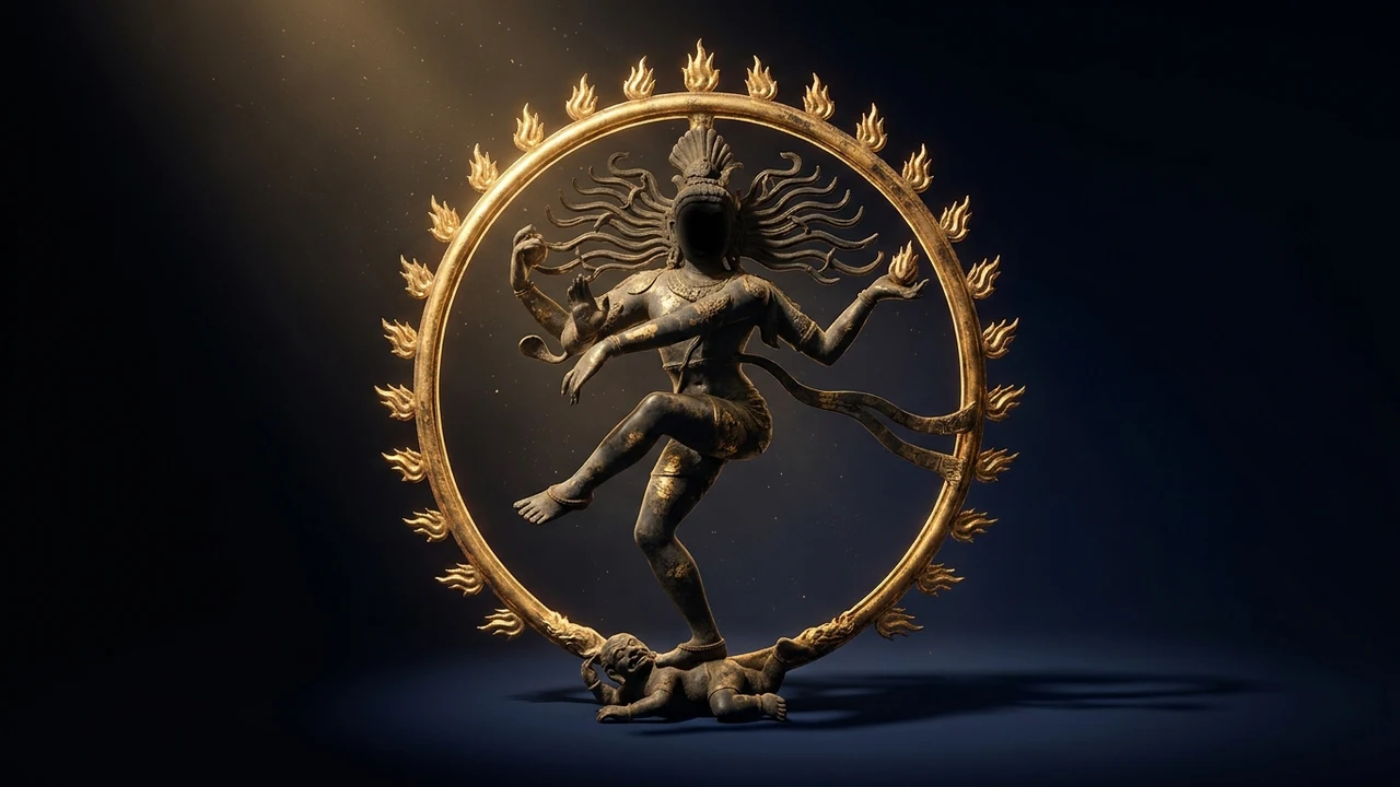 Şiva Nataraja, dans eden tanrı, alev halkası, bronz heykel altın yaldız